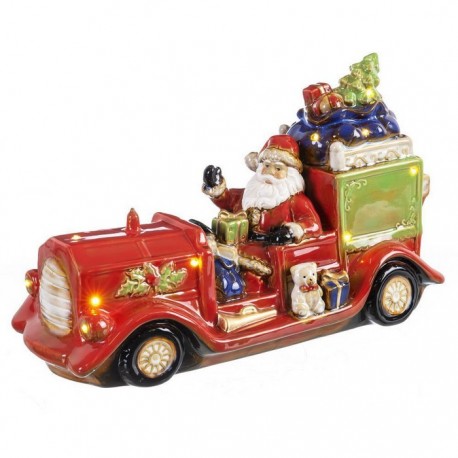 Coche Papa Noel Cerámica 35 X 13 X 25 Cm Con Luz Led