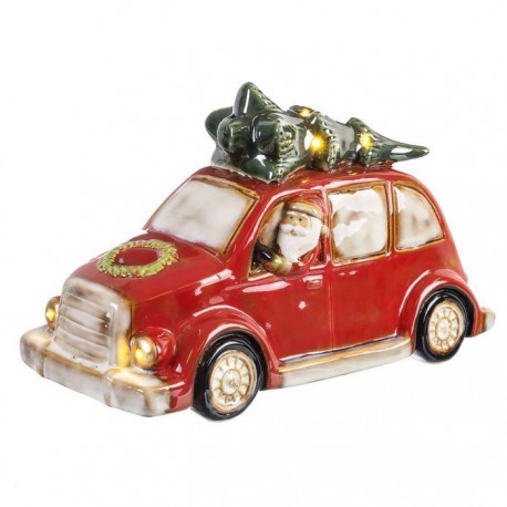 Coche Papa Noel de Cerámica Con Luz Led 33 X 14 X 20 Cm