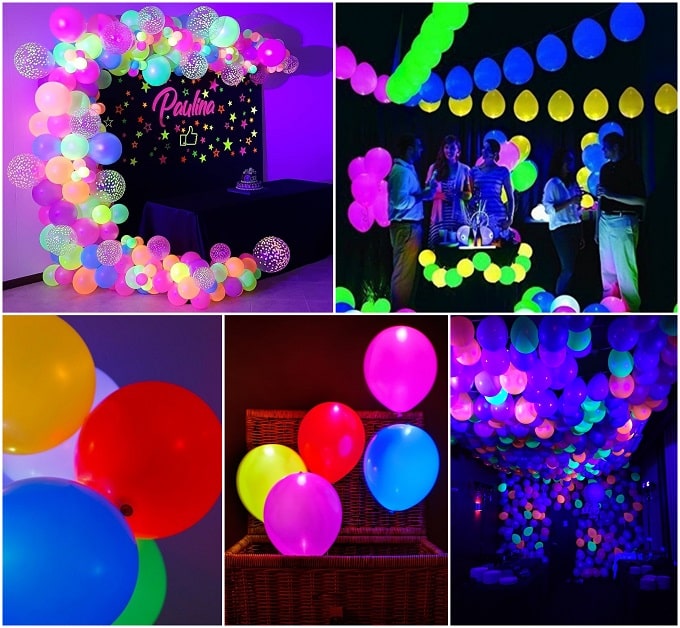 Ideas para decorar tu fiesta Neón Globos, pasteles, luces y más detalles